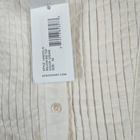 APIECE APART Willow Bib Organic Cotton Linen Blend Top Size Small Cream NWT - Picture 13 of 16